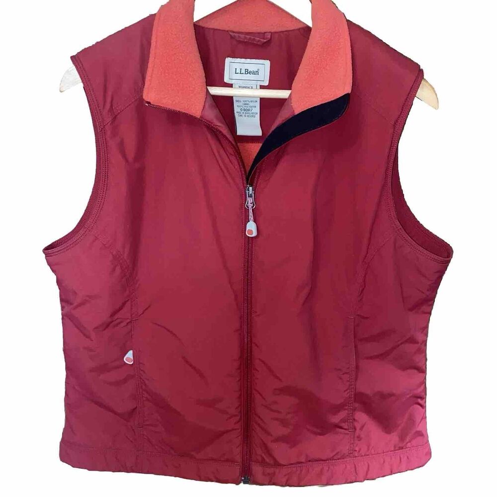 LL Bean Vest Women’s Large Reg Fit Red Fleece Lined Zip Pockets Gorp (read)